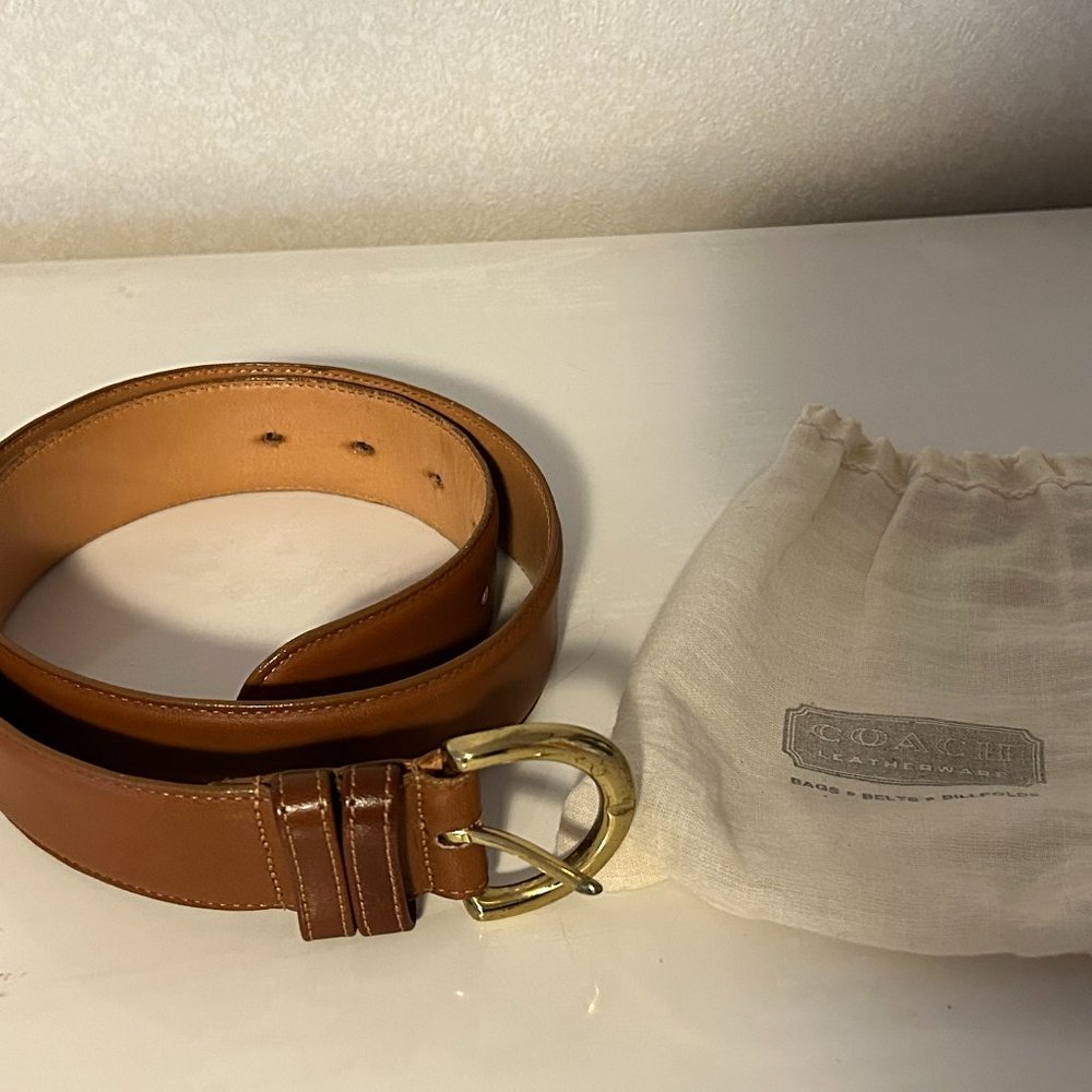 Coach Brown Leather Belt with Gold Buckle